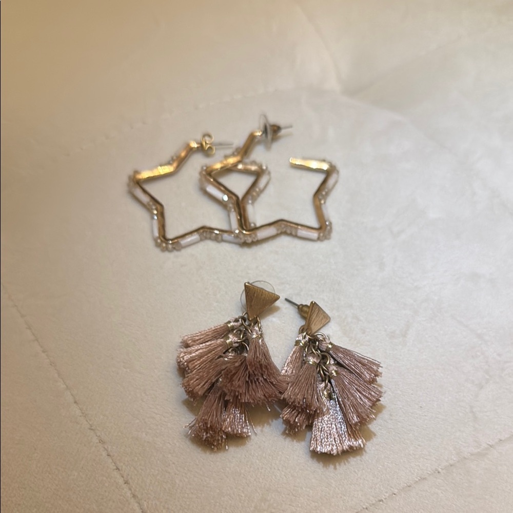 Gold Star and Pink Tassel Earrings